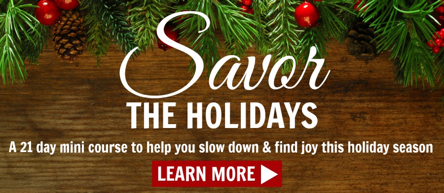 Are you tired of feeling frenzied and stressed out in the weeks between Thanksgiving and Christmas? Choose happiness and joy this year instead, and learn how to Savor the Holidays! Click to read how you can slow down and soak up all the joy this holiday season has to offer! :)